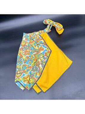 Vintage Apron Yellow Blue Green Geometric Mid Century Modern Pockets Handmade